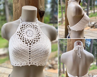 Gehaakte halter top - Festival top - Moderne top - Hippie - Boho top - Sexy crop top - Zomerkleding - Bralette by AngelsChest