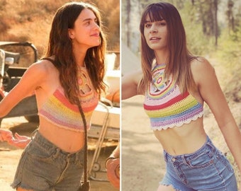 Crochet Halter Top - Once Upon a Time in Hollywood Top - Rainbow Halter Top - Crop Top - Mandala Boho Hippie Festival Clothing -