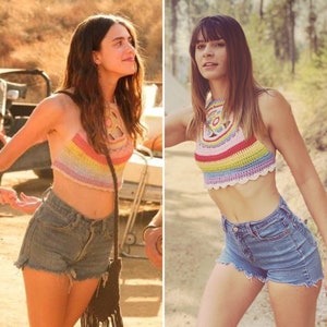 Crochet Halter Top Once Upon a Time in Hollywood Top Rainbow Halter Top Crop Top Mandala Boho Hippie Festival Clothing image 1