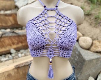 Crochet Halter Top LAVENDER - Festival top - Modern top - Hippie - Boho top - Sexy crop top - Summer wear - Bralette by AngelsChest