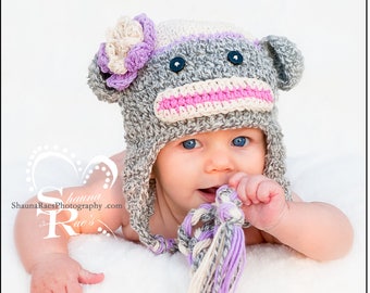 Crochet Sock Monkey Hat Beanie - Photo Prop - Babyshower - Birthday - Gift - Size Newborn to toddler, teen and adult - Design by AngelsChest