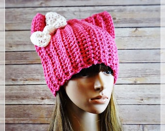 Pussycat hat pattern | Crochet Pattern | Pussyhat Pattern | Cat Beanie Hat | Sizes: Toddler, Child, Adult | by AngelsChest  Pattern No. 73