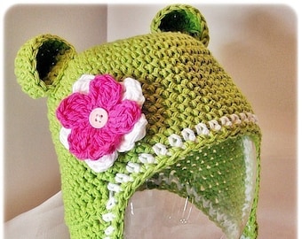PDF Crochet Pattern Earflap Monkey Baby Hat with detachable flowers and braids Sizes Preemie To 4 Years by AngelsChest Crochet Pattern No. 1