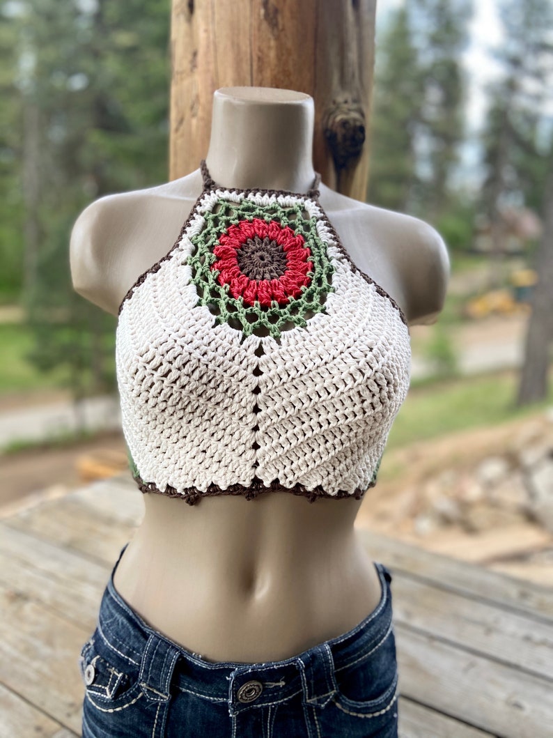 Crochet halter top Festival top Modern top Hippie Boho top Sexy crop top Dreamcatcher Summer wear Bralette by AngelsChest image 3