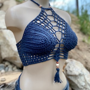 Crochet Halter Top INDIGO - Festival top - Modern top - Hippie - Boho top - Sexy crop top - Summer wear - Bralette by AngelsChest