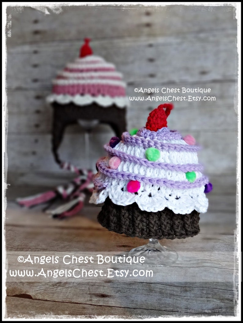 Crochet CUP CAKE Hat PDF Pattern Sizes Newborn to Adult Boutique Design No. 32 by AngelsChest image 3