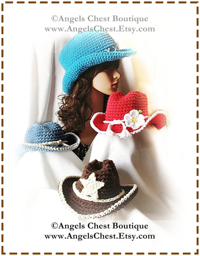 COWBOY Crochet Hat Pattern Size Newborn to Adult Boutique Design No. 53 by AngelsChest image 1