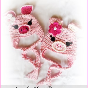 PDF Crochet Pattern Photo Tutorial -  This Little Piggy Beanie Earflap Hat Sizes Newborn to Adult Pattern Design - No. 74 by AngelsChest