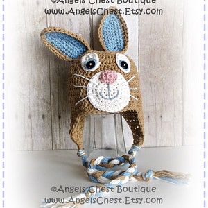Cute Crochet Rabbit Bunny Beanie Earflap Hat PDF Pattern Sizes Newborn to Adult Boutique Design No. 59 by AngelsChest image 3
