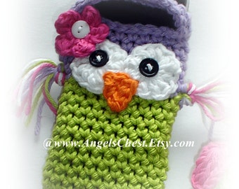Cute Crochet OWL Cell Phone Cozy MP3 iPods Camera Cozy by AngelsChest Boutique