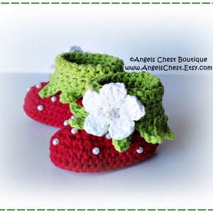 SPECIAL Crochet STRAWBERRY Beanie Earflap Hat and Booties PDF Pattern Boutique Design by AngelsChest image 2