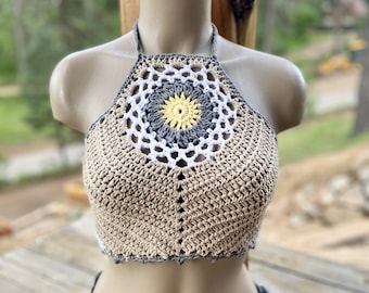 Gehaakte halter top - Festival top - Moderne top - Hippie - Boho top - Sexy crop top - Dreamcatcher - Zomerkleding - Bralette by AngelsChest