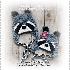 Crochet RACCOON Beanie Earflap Hat PDF Pattern Sizes Newborn to Adult Boutique Design No. 56 by AngelsChest image 4