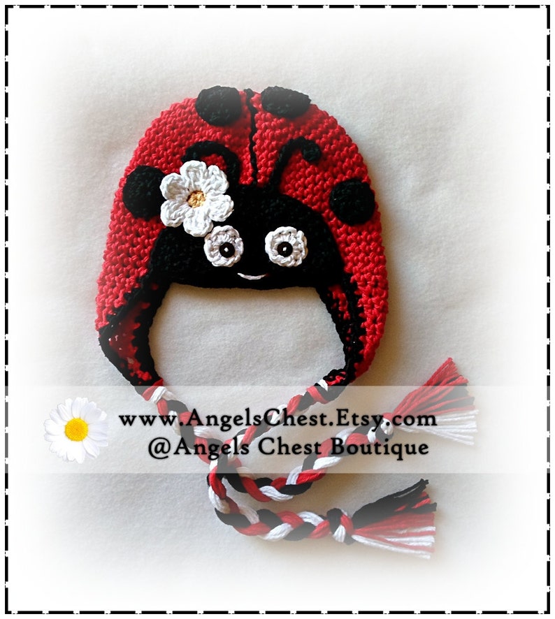 Crochet LADYBUG HAT PDF Pattern Sizes Newborn to Adult Boutique Design No. 29 by AngelsChest Includes British and American Crochet Terms image 2