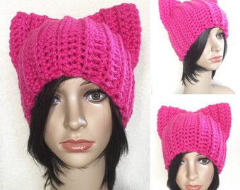 Pink Pussycat hat | Pussy Cat Beanie | Cat Hat | PussyCat Hat project | PussyHat | Crochet | Thermal | Women's Rights | READY TO SHIP