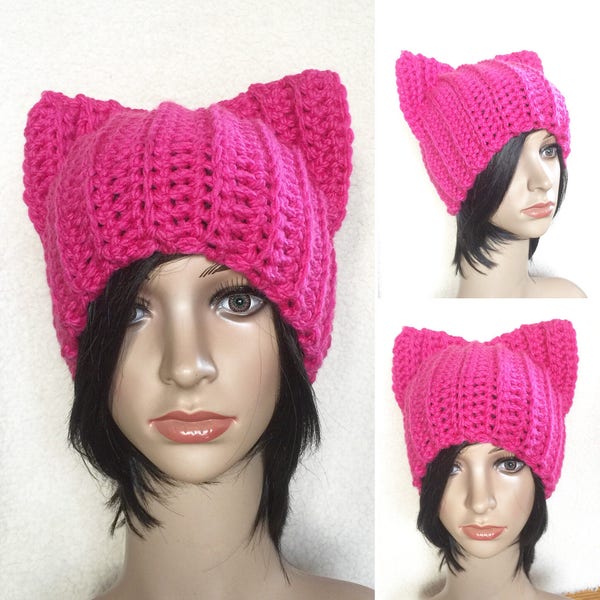 Pink Pussycat hat | Pussy Cat Beanie | Cat Hat | PussyCat Hat project | PussyHat | Crochet | Thermal | Women's Rights | READY TO SHIP