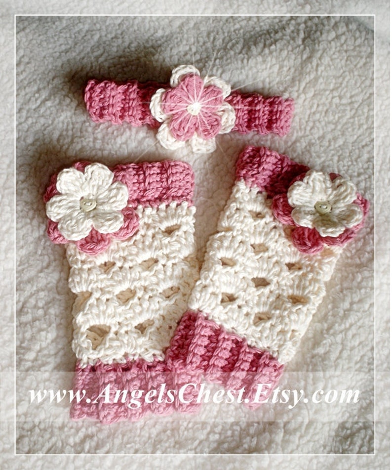 PDF Crochet Pattern Lovely Eggshell with Flowers LEG Warmers Size Newborn to Preteen Photo Prop No. 20 image 5