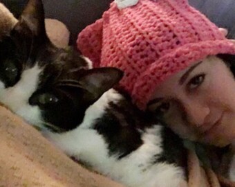 Knit Cat Ear Hat, Cat Ear Beanie, Pink Cat Hat, Cat Beanie