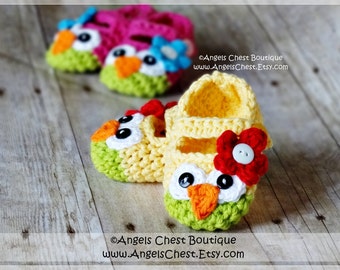 PDF Crochet Pattern No. 23 Owl Mary Janes Slippers Sizes Newborn to 10 years old by AngelsChest