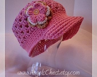PDF Pattern Cute Beanie with Brim hat with detachable flowers SIZES 5T to ADULT No. 9