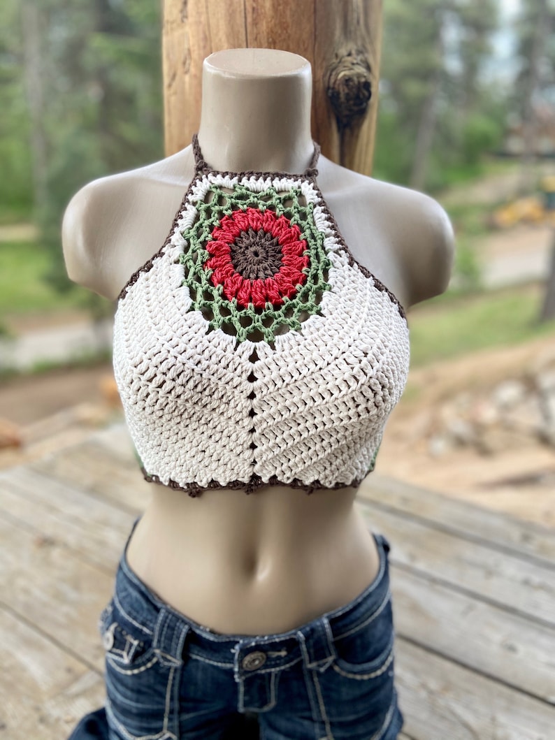 Crochet halter top Festival top Modern top Hippie Boho top Sexy crop top Dreamcatcher Summer wear Bralette by AngelsChest image 1