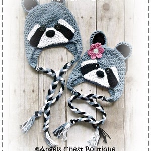 Crochet RACCOON Beanie Earflap Hat PDF Pattern Sizes Newborn to Adult Boutique Design No. 56 by AngelsChest image 5