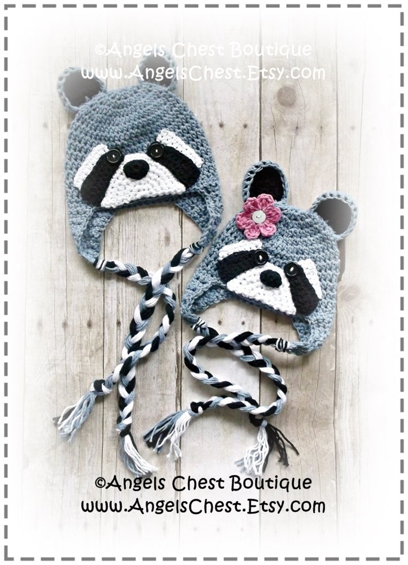 Crochet RACCOON Beanie Earflap Hat PDF Pattern Sizes Newborn to Adult Boutique Design No. 56 by AngelsChest image 5