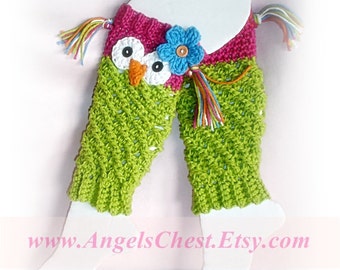 PDF Crochet Pattern Owl Leg Warmers or Leggings Sizes Newborn to Preteen No. 19