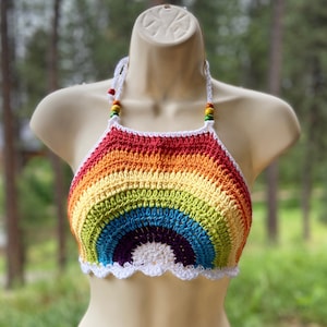 Rainbow Crochet halter top - Festival top - Modern top - Hippie cotton top - Sexy crop top - Summer wear by AngelsChest