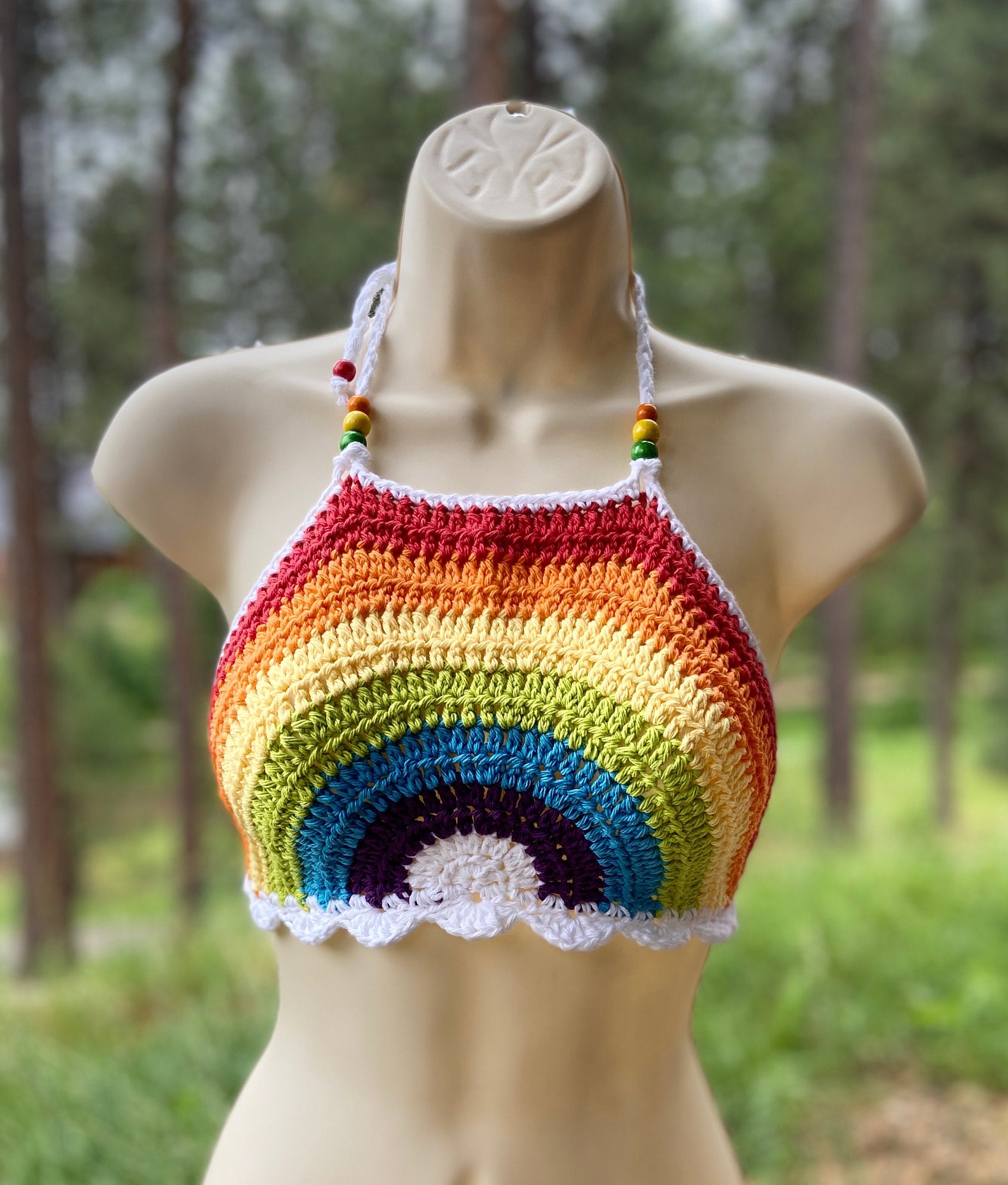 Rainbow Crochet Halter Top Festival Top Modern Top Hippie Cotton Top Sexy  Crop Top Summer Wear by Angelschest -  Hong Kong