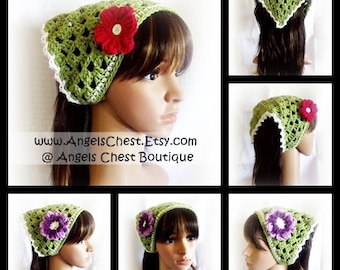 Crochet Cute Hair Kerchief Hair Accessories Spring Fashion Boho Head Wraps - PDF PATTERN/Photo Tutorial No. 37 by AngelsChest