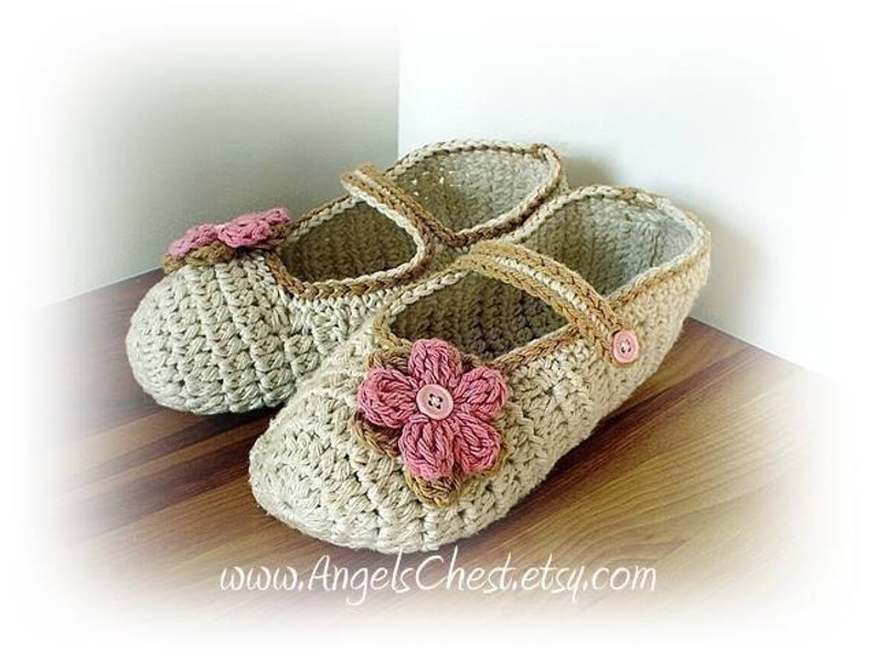 PDF Crochet Pattern MaryJanes Slippers With Flowers Sizes Preteen To Adult No. 8 image 1