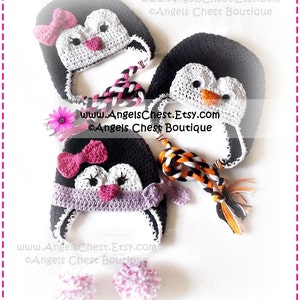 Cute PENGUIN Crochet Hat Earflap Pattern Size Newborn to Adult Boutique Design - No. 52 by AngelsChest