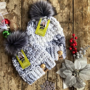 Create a Mommy and Me Set, Winter Mommy and Me Hat Set, Mommy and Me Beanies, Hat Gift Set, Beanie Adult and Toddler Gift Set Marble