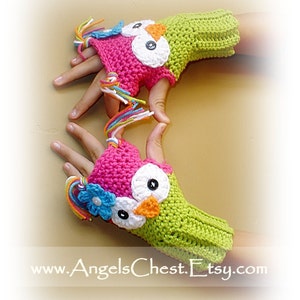 PDF Crochet Pattern Owl Hand Warmers Fingerless Gloves Toddler to Adult Sizes No. 22 image 2