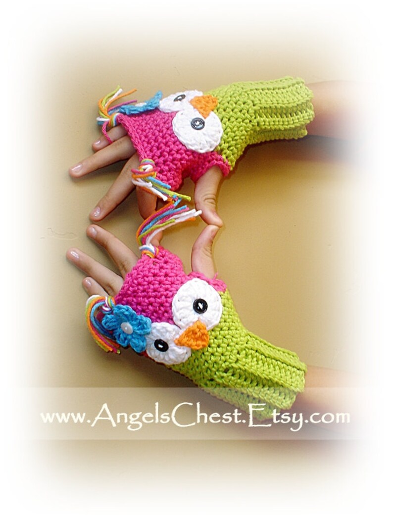 PDF Crochet Pattern Owl Hand Warmers Fingerless Gloves Toddler to Adult Sizes No. 22 image 2