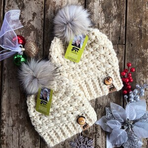 Create a Mommy and Me Set, Winter Mommy and Me Hat Set, Mommy and Me Beanies, Hat Gift Set, Beanie Adult and Toddler Gift Set Soft Cream