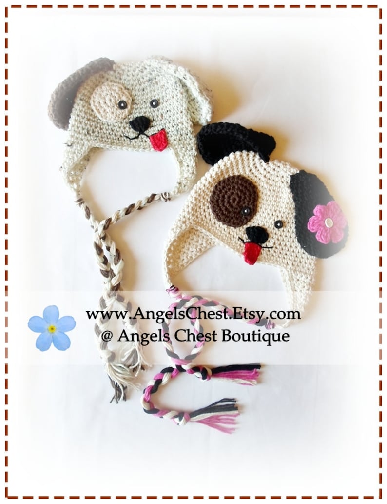 Crochet CACHORRO PERRO Sombrero PDF Patrón Tamaños Recién nacido a Adulto Diseño Boutique No. 33 por AngelsChest imagen 1