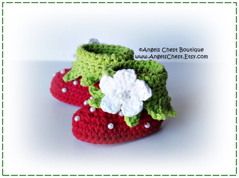 PDF Crochet Pattern No. 65 Baby Booties Strawberry Cuffed Boy Booties Slippers Sizes Newborn to 24 months by AngelsChest image 1