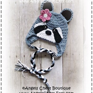 Crochet RACCOON Beanie Earflap Hat PDF Pattern Sizes Newborn to Adult Boutique Design No. 56 by AngelsChest image 2