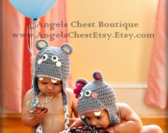 PDF Pattern Happy Hippo earflat hat Boy and Girl Sizes Newborn To 4 Years No. 12