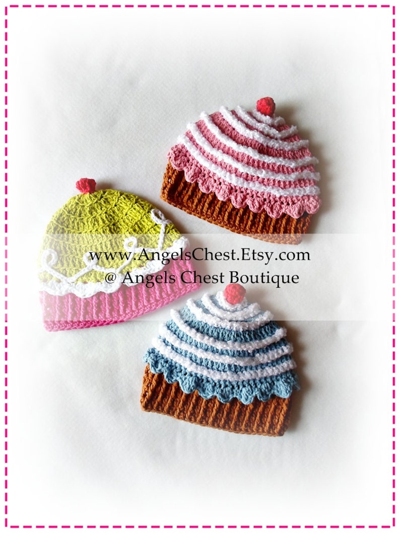 Crochet CUP CAKE Hat PDF Pattern Sizes Newborn to Adult Boutique Design No. 32 by AngelsChest image 2