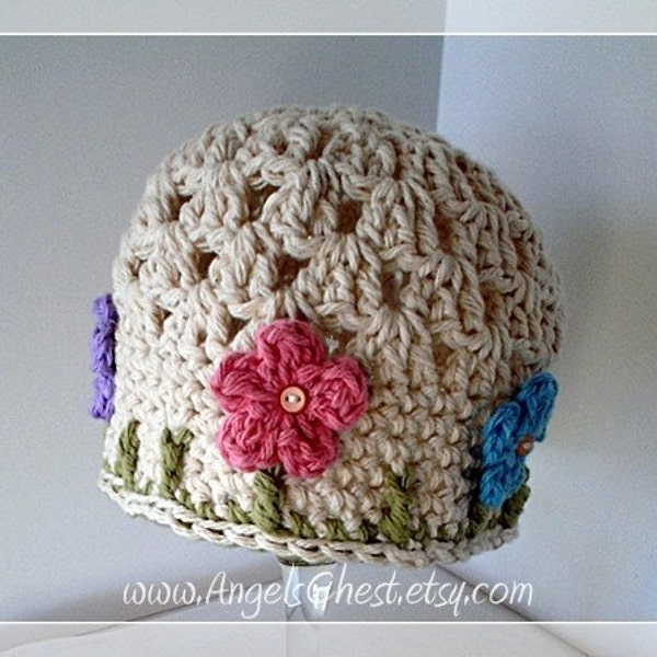 Crochet Pattern Beautiful Spring Beanie Cloche Hat with Flowers - Gift Baby Shower -  DIY Instructions for Size Newborn to Adult  No. 16