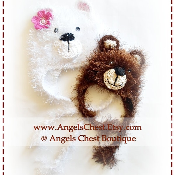 POLAR Bear and BROWN Bear Boy and Girl Crochet Hat PDF Pattern Sizes Newborn to Adult Boutique Design - No. 36 by AngelsChest