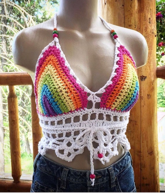 Crochet Crop Top, Red Knit Bralette, Boho Festival Top, Crochet Hippie Top,  Knitted Crop Top , Cotton Halter Top, Custom Made Bra, Boho Chic -   Canada