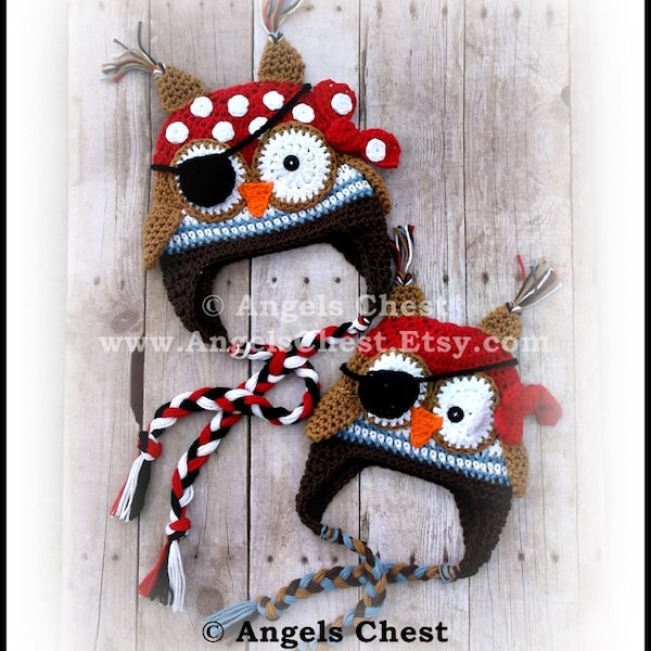 Crochet OWL PIRATE Beanie Earflap Hat PDF Pattern Tailles Nouveau-né à Adulte Boutique Design - No. 60 par AngelsChest