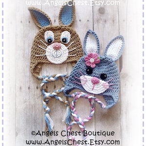 Cute Crochet Rabbit Bunny Beanie Earflap Hat PDF Pattern Sizes Newborn to Adult Boutique Design No. 59 by AngelsChest image 4