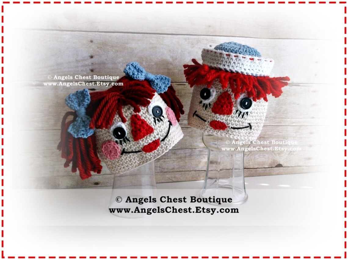Crochet Raggedy Ann and Andy Inspired Beanie Hat PDF Pattern | Etsy