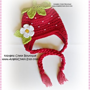 SPECIAL Crochet STRAWBERRY Beanie Earflap Hat and Booties PDF Pattern Boutique Design by AngelsChest image 3