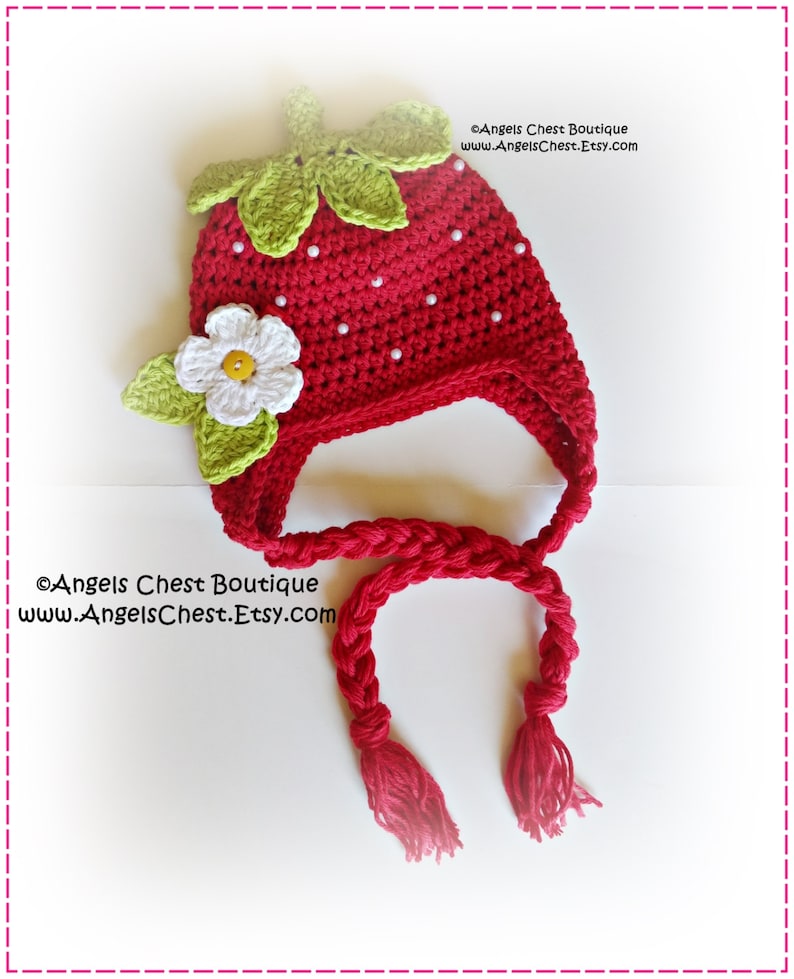 SPECIAL Crochet STRAWBERRY Beanie Earflap Hat and Booties PDF Pattern Boutique Design by AngelsChest image 3